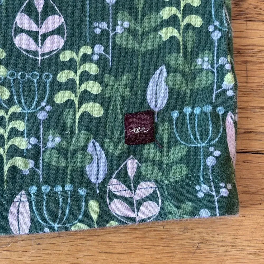 Tea Collection Girls Sz 2 Long Sleeve Cotton Green Floral Dress Spring Cottage